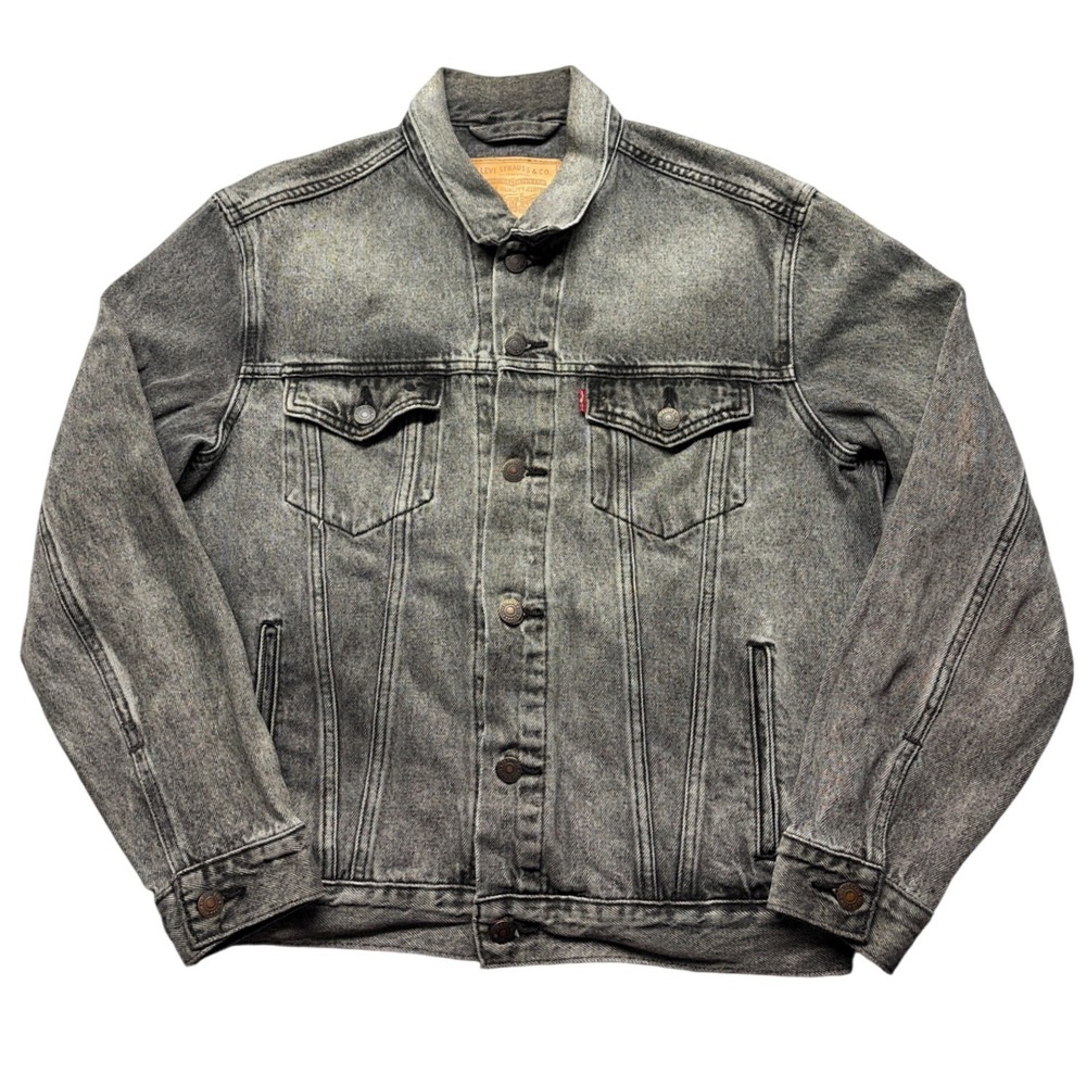 Levis Premium Mens Standard Trucker Jacket Grey Acid Wash Denim Size M Medium
